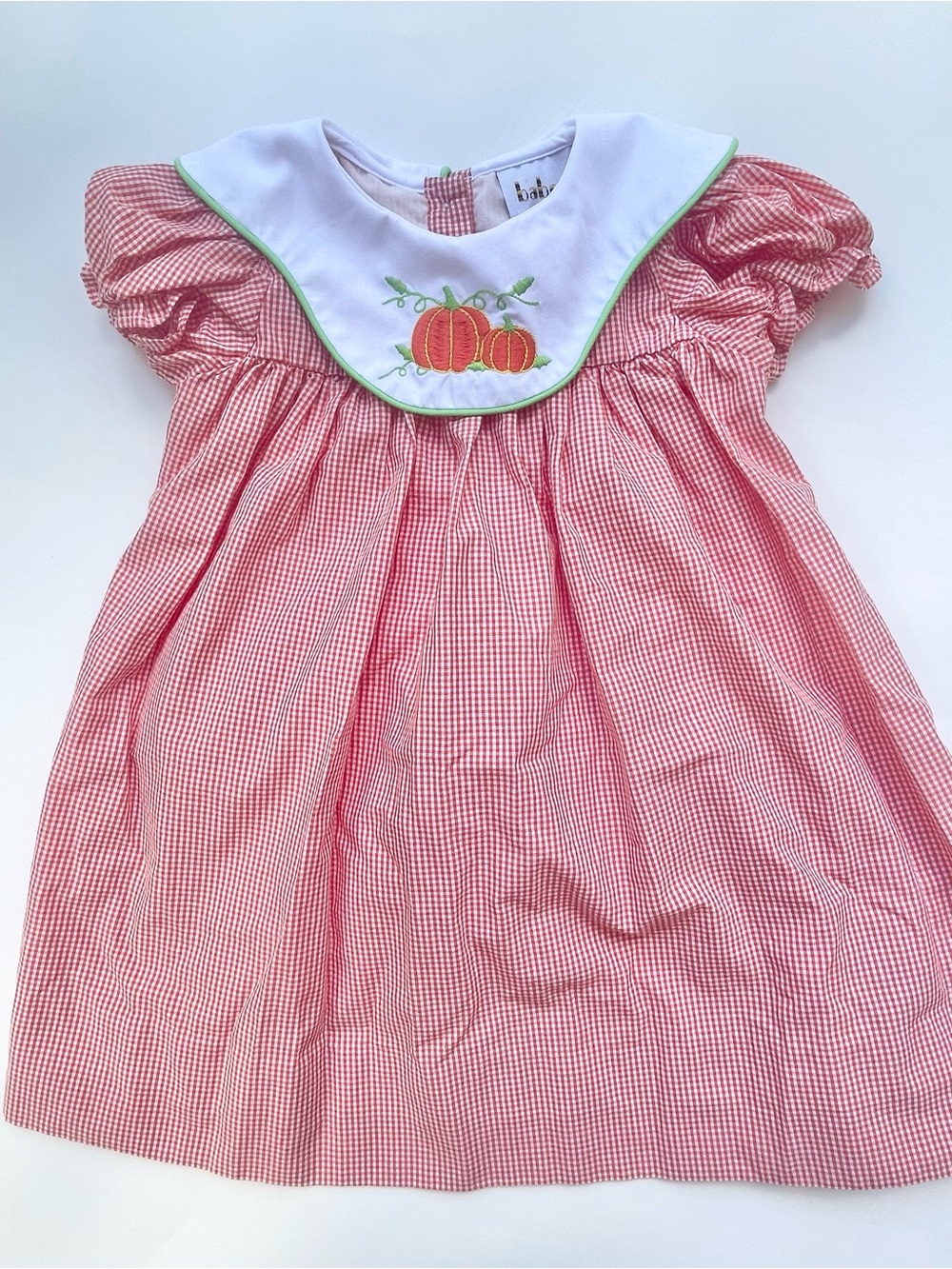Babeeni 2T Orange Gingham Pumpkin Embroidered Dress — Halloween, Thanksgiving